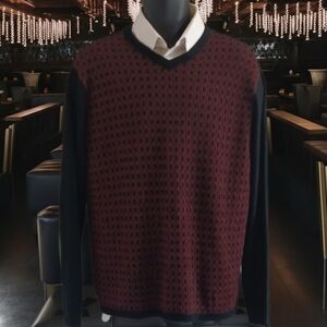 Kenneth Cole V-Neck Sweater in Black and Red